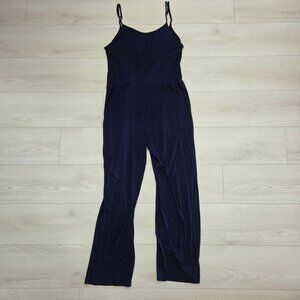 Womens Wide-Leg Jumpsuit Medium Blue Romper Spaghetti Strap Pallazo Navy